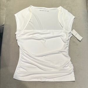 Abercrombie & Fitch White Ruched Cap Sleeve Top